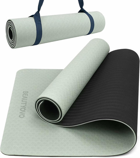 Yoga Mat with Strap, 1/3| 1/4 Inch Extra Thick Yoga Mat Double-Sided Non Slip, Professional TPE| PVC Yoga Mats for Women Men, Workout Mat for Yoga, Pilates and Floor Exercises