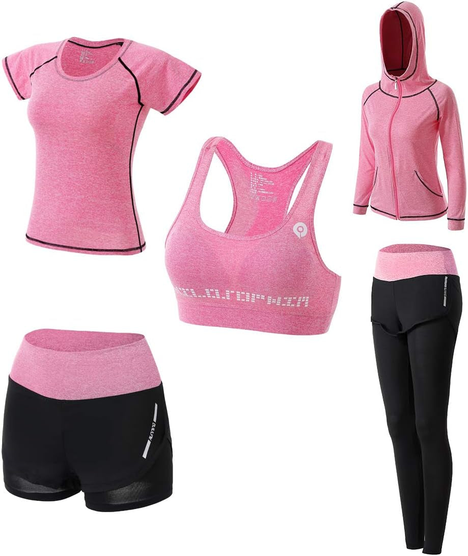 Women Workout Clothes Set 5 PCS Exercise Athletic Outfits Set