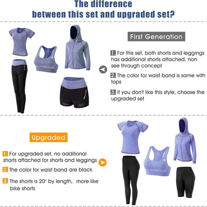 Women Workout Clothes Set 5 PCS Exercise Athletic Outfits Set