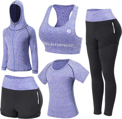 Women Workout Clothes Set 5 PCS Exercise Athletic Outfits Set