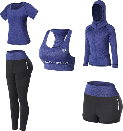 Women Workout Clothes Set 5 PCS Exercise Athletic Outfits Set