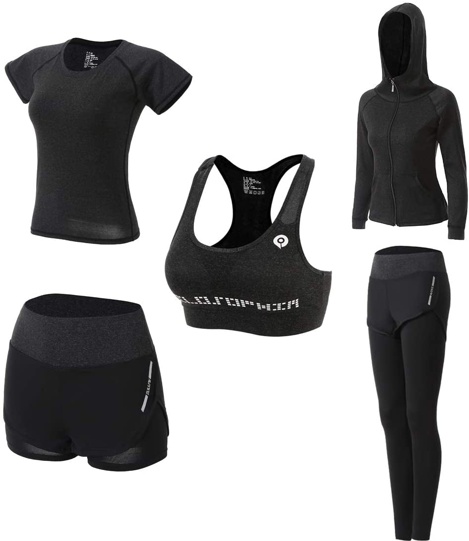 Women Workout Clothes Set 5 PCS Exercise Athletic Outfits Set